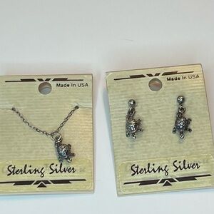 NEW Sterling Silver Turtle Necklace & Earrings Set